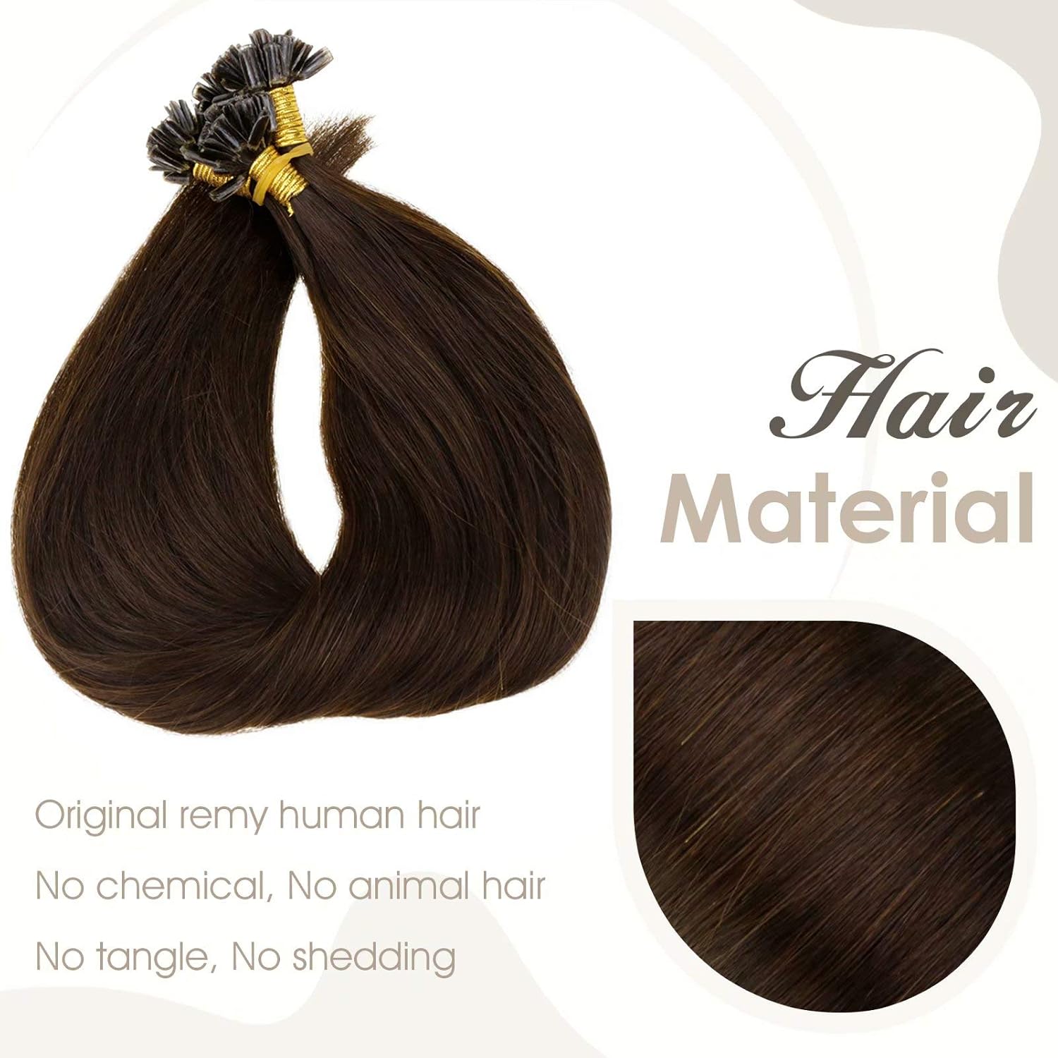 LaaVoo U Tip Hair Extensions Real Human Hair Brown, Remy Straight Darkest Brown Real Hair Extensions - Image 5