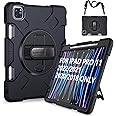 SUPFIVES 2022 iPad Pro 11 inch Case (4th Generation),Upgraded Military Grade Shockproof Silicone iPad Pro 11 4th/3rd/2nd Gen Cover Pencil Holder+ Handle+ Shoulder Strap+ Rotating Kickstand, Black