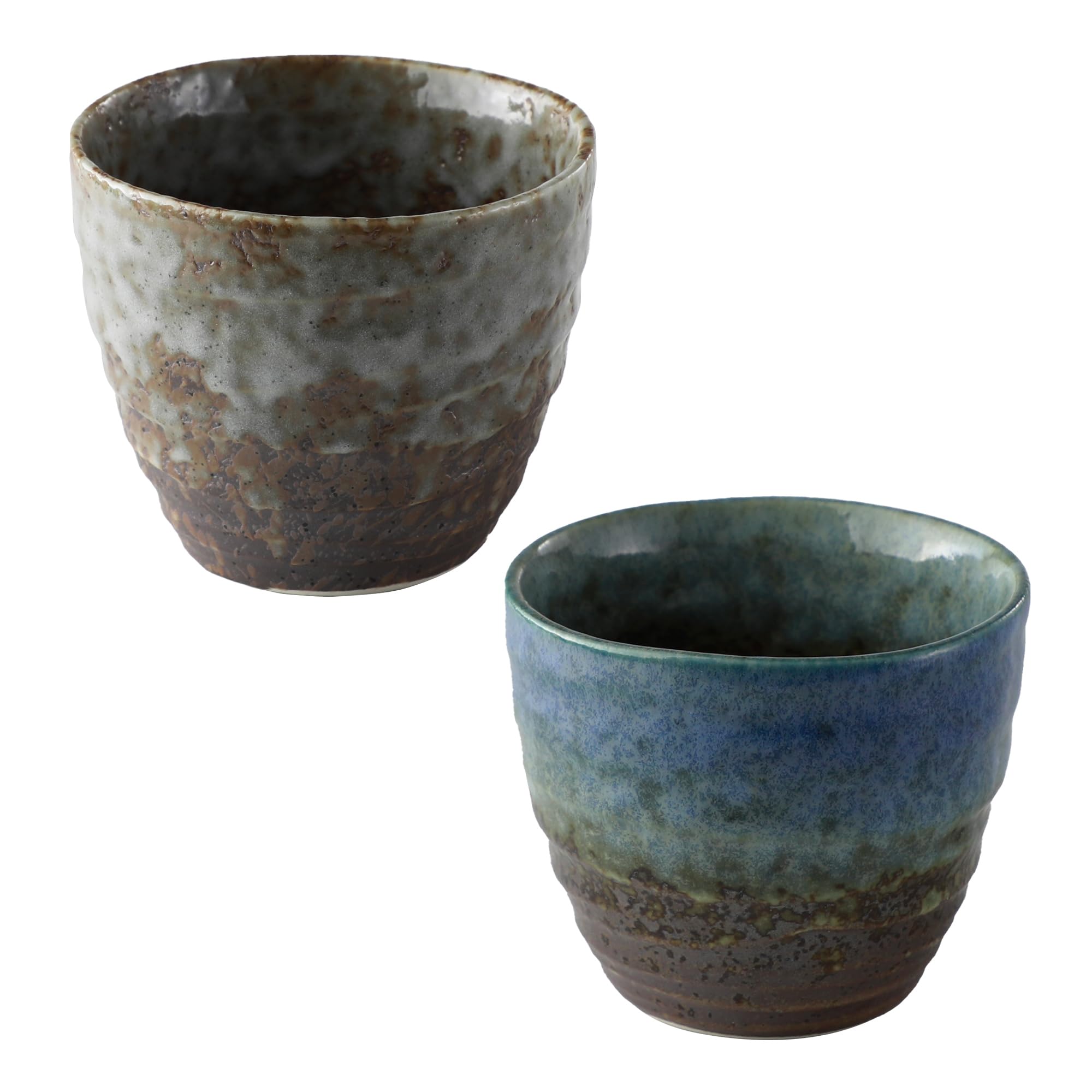 Asayu Japan Hand Painted Glazed Ceramic Tea Cups Set of 2, 6.7oz (200ml), Made in Japan Traditional Mino Ware Pottery Glass for Hot and Cold Drinks - 2PCS Mino Glaze Tea Cup Set