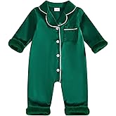 Multitrust Newborn Baby Girl Boy Silk Pajamas Long Sleeve Button Down Satin Infant Pjs One Piece Jumpsuit Loungewear
