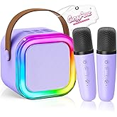 【2025 Newest】 Mini Karaoke Machine for Kids Girls & Boys - Portable Bluetooth Speaker with 2 Wireless Microphones - Kids Birthday Gifts for Ages 4-10 - Kids' Instrument Accessories - Purple
