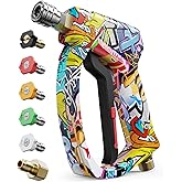 Short Pressure Washer Gun, High Pressure Washer Gun 4000 PSI M22-14mm & 3/8" Connect Car Accessories Car Washing Gun Car Detailing Kit with 5 Spray Nozzle, 1/4" Quick Connector Coupler for Foam Cannon