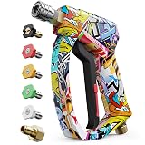 Short Pressure Washer Gun, High Pressure Washer Gun 4000 PSI M22-14mm & 3/8" Connect Car Accessories Car Washing Gun Car Detailing Kit with 5 Spray Nozzle, 1/4" Quick Connector Coupler for Foam Cannon