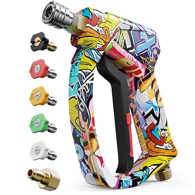 Short Pressure Washer Gun, High Pressure Washer Gun 4000 PSI M22-14mm & 3/8" Connect Car Accessories Car Washing Gun Car Detailing Kit with 5 Spray Nozzle, 1/4" Quick Connector Coupler for Foam Cannon