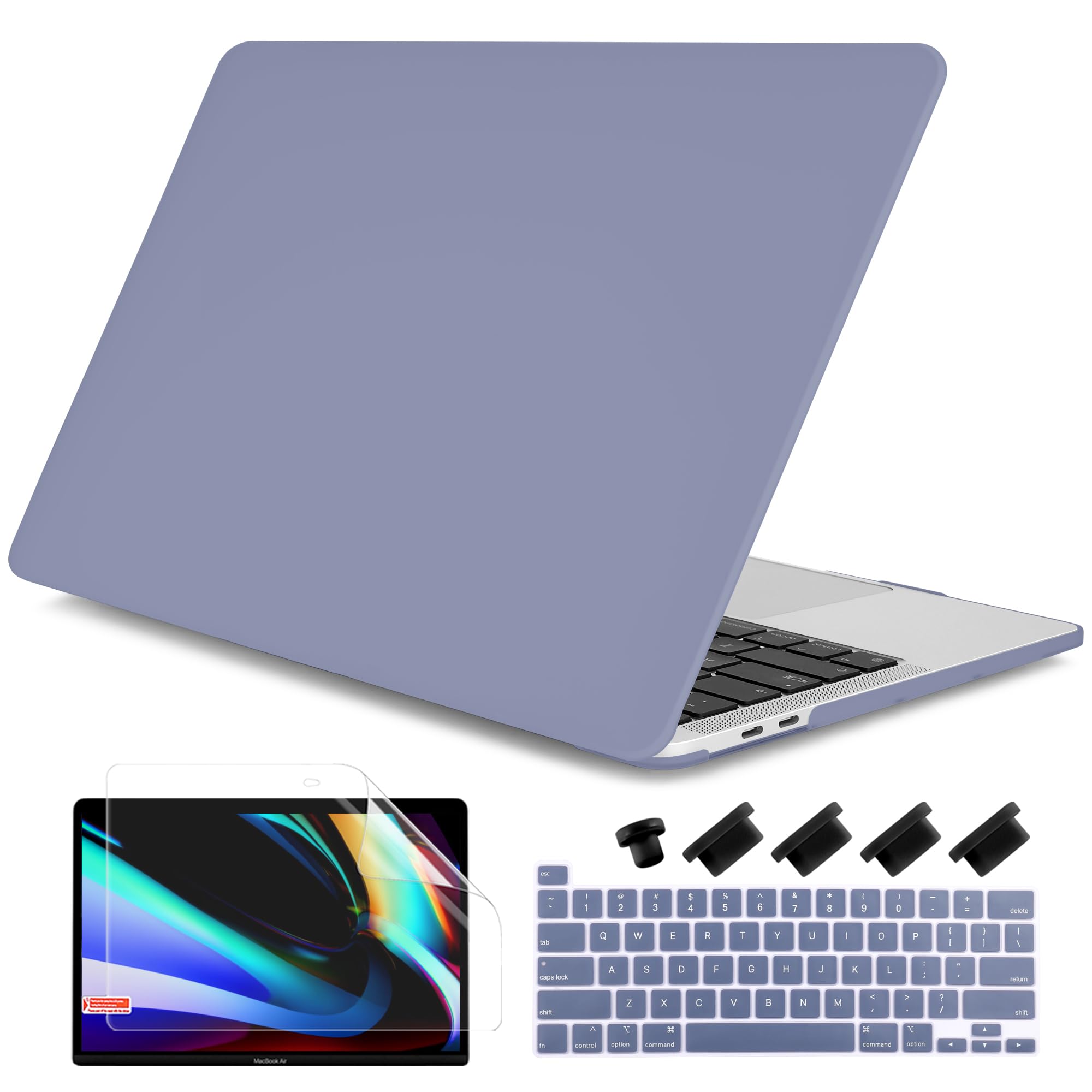 DONGKE for MacBook Pro 13 inch Case 2023 2022 2021 2020 Release Model: A2338 M2/M1 A2289 A2251 with Touch Bar & Touch ID, Cream Matte Plastic Hard Shell Case & Keyboard Cover, Lavender Gray