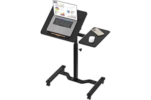 SHW 28.75" to 40.5" Height Adjustable Rolling Laptop Cart with Tilting Desktop and Side Shelf, 73 to 103.9 cm, Black