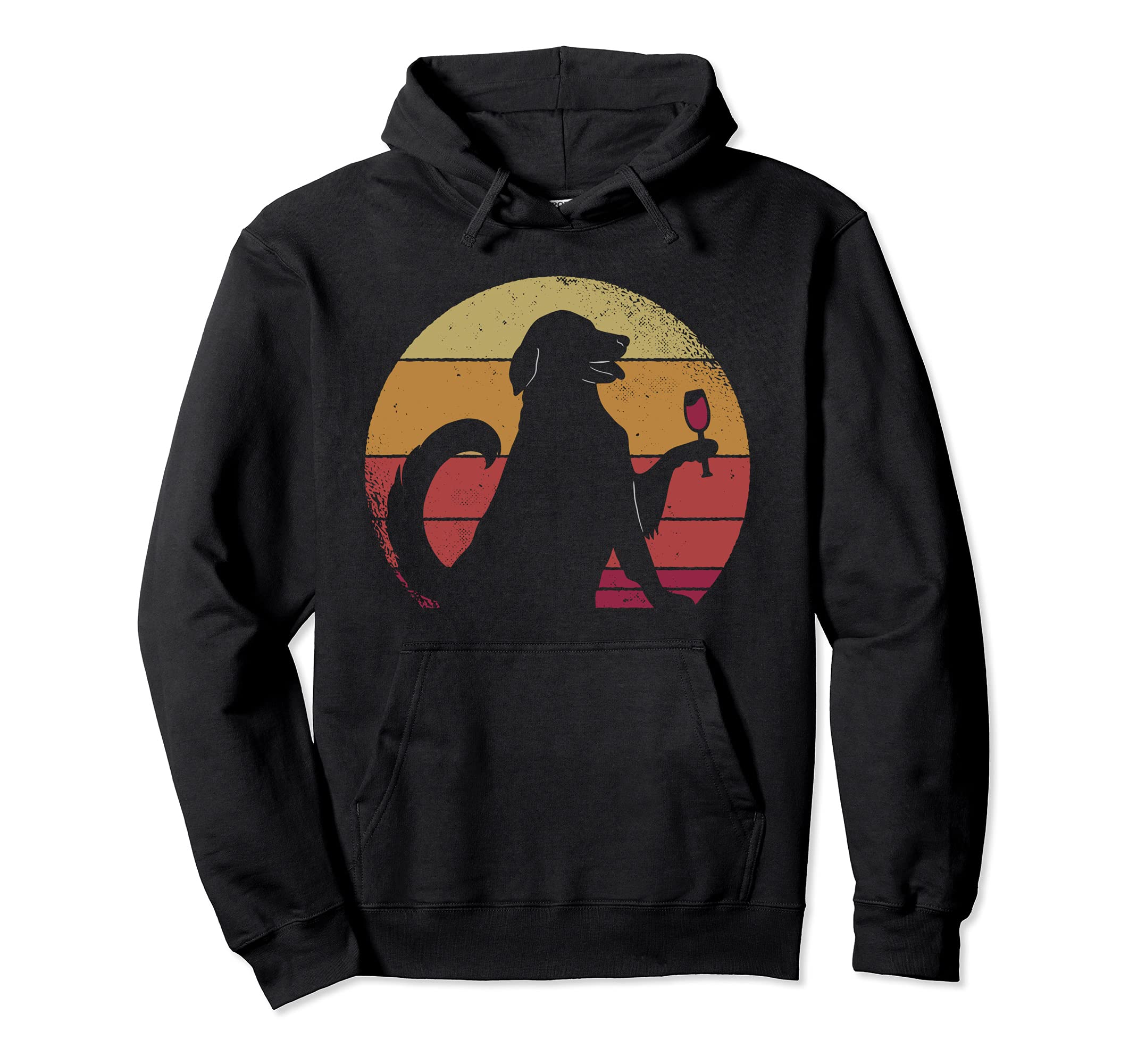 Dog Drinking Wine in Retro Sunset Pullover Hoodie