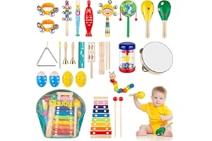 Obuby Toddler Musical Instruments Sets Wooden Percussion Instruments Toy for Kids Preschool Educational Wood Toys with Storage Bag for Kid Baby Babies Children Boys and Girls