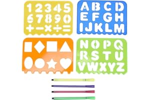 Kit de pochoirs à dessin pour enfants en forme de chiffres et de lettres - Règle - Outil d'apprentissage pour la maison et l'