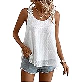 Floerns Women's Floral Applique Scoop Neck Tank Top Swiss Dots Sleeveless Mesh Tops