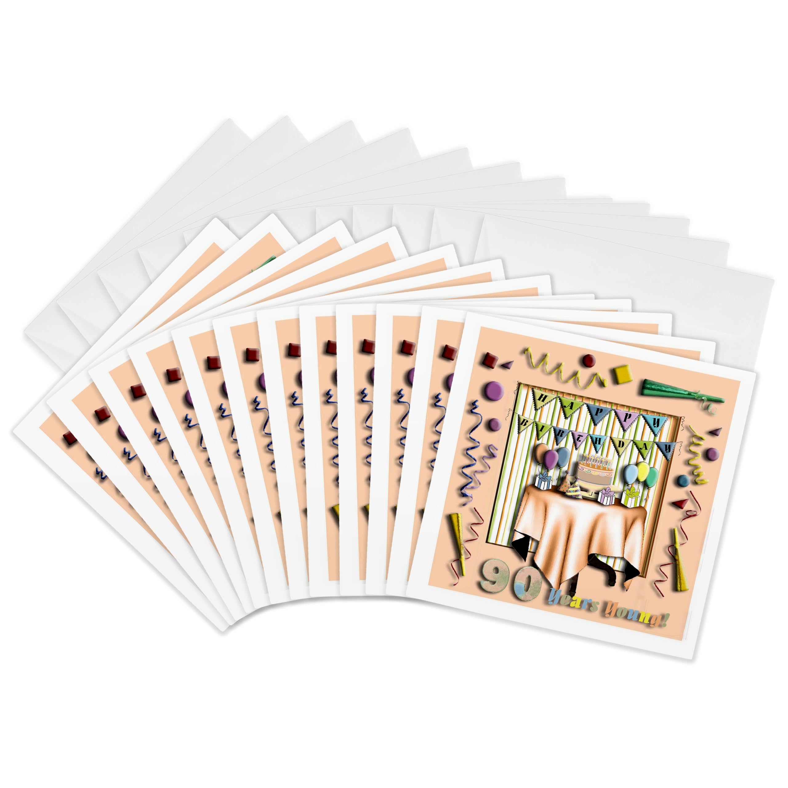 3dRose gc_31011_2 6 x 6-Inch "Birthday Room in Peach Happy Birthday 90 Years Young" Greeting Card (Pack of 12)