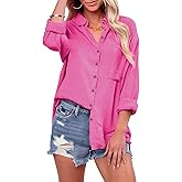 siliteelon Womens Button Down Shirts Cotton Long Sleeve Oversized Boyfriend Blouses Collared Dress Tops with Pockets