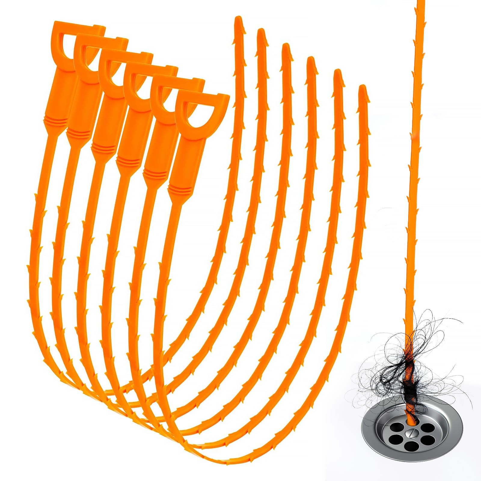 Photo 1 of 25 Inch Snake Drain Clog Remover Tool, 6PCS Hair Drain Cleaner Tool, Hair Cather Shower Drain Tool, Drain Auger hair Cleaning Tool for Shower Kitchen Sink Bath Tub Bathroom