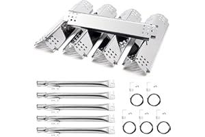 ADVIACE Grill Replacement Parts for Nexgrill 720-0888, 720-0888N, 720-0830H Gas Grill Models, 5 Pack Stainless Steel Pipe Burners, Heat Plates and Electronic Ignitors Kit for Nexgrill Replacement Parts