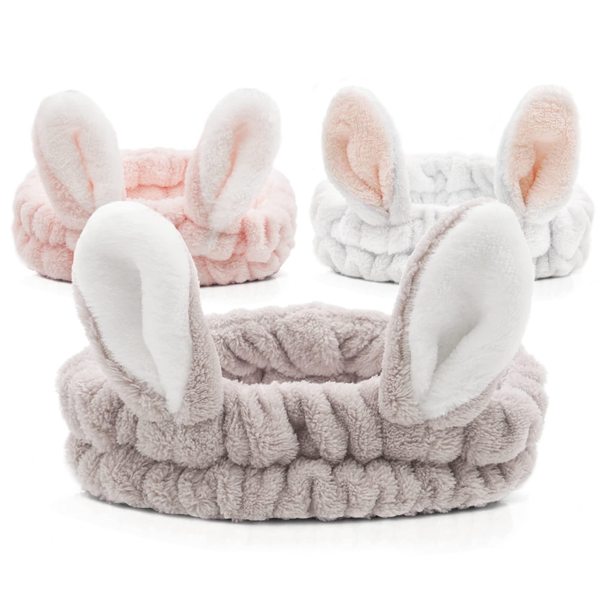 JOYOYO 3 Pcs Spa Headbands Bunny Ears Hair Bands Makeup Headbands Coral Fleece Elastic Headband Bath Shower Head Wraps for Women Girls, Washing Face Shower Sports Beauty Skincare — image 1