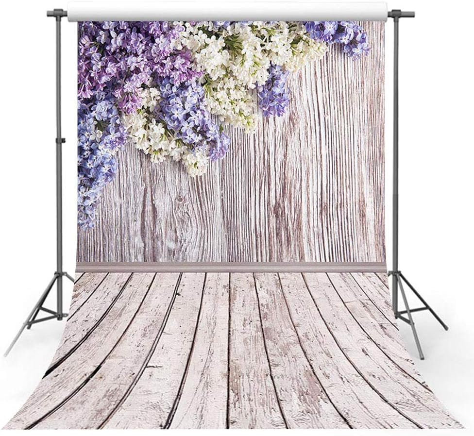 MEHOFOTO 5x7ft Photo Studio Booth Background Blossom Purple White Flower Floral Wood Backdrops for Photography