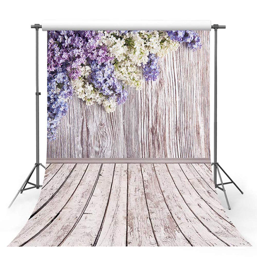MEHOFOTO 5x7ft Photo Studio Booth Background Blossom Purple White Flower Floral Wood Backdrops for Photography