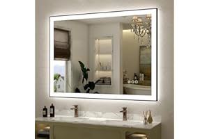 SMIROR 48x 36 Led Lighted Mirrors for Bathroom Wall, Modern Vanity Mirror with Black Trim, Defogger, Dimmable, Memory, ETL Listed (Front Lights and Backlit)