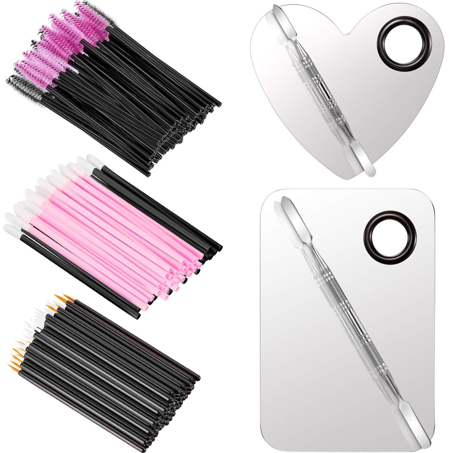 304 Pieces Makeup Set 2 Stainless Steel Makeup Palette with 2 Spatula Tool and 300 Pieces Disposable Makeup Applicator Mascara Wands Disposable Makeup Brushes for Girls Women