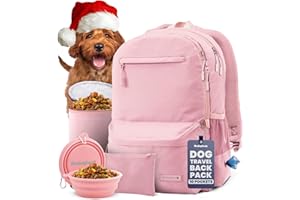 RUBYLOO Dog Travel Bag for Supplies - Complete Doggy Diaper Bag Backpack - Ideal Gift for Dog Lovers, Doggy Moms for Christmas - Laptop Sleeve, 2 BPA-Free Bowls, Food Container, Treat Pouch: Dusty Pink