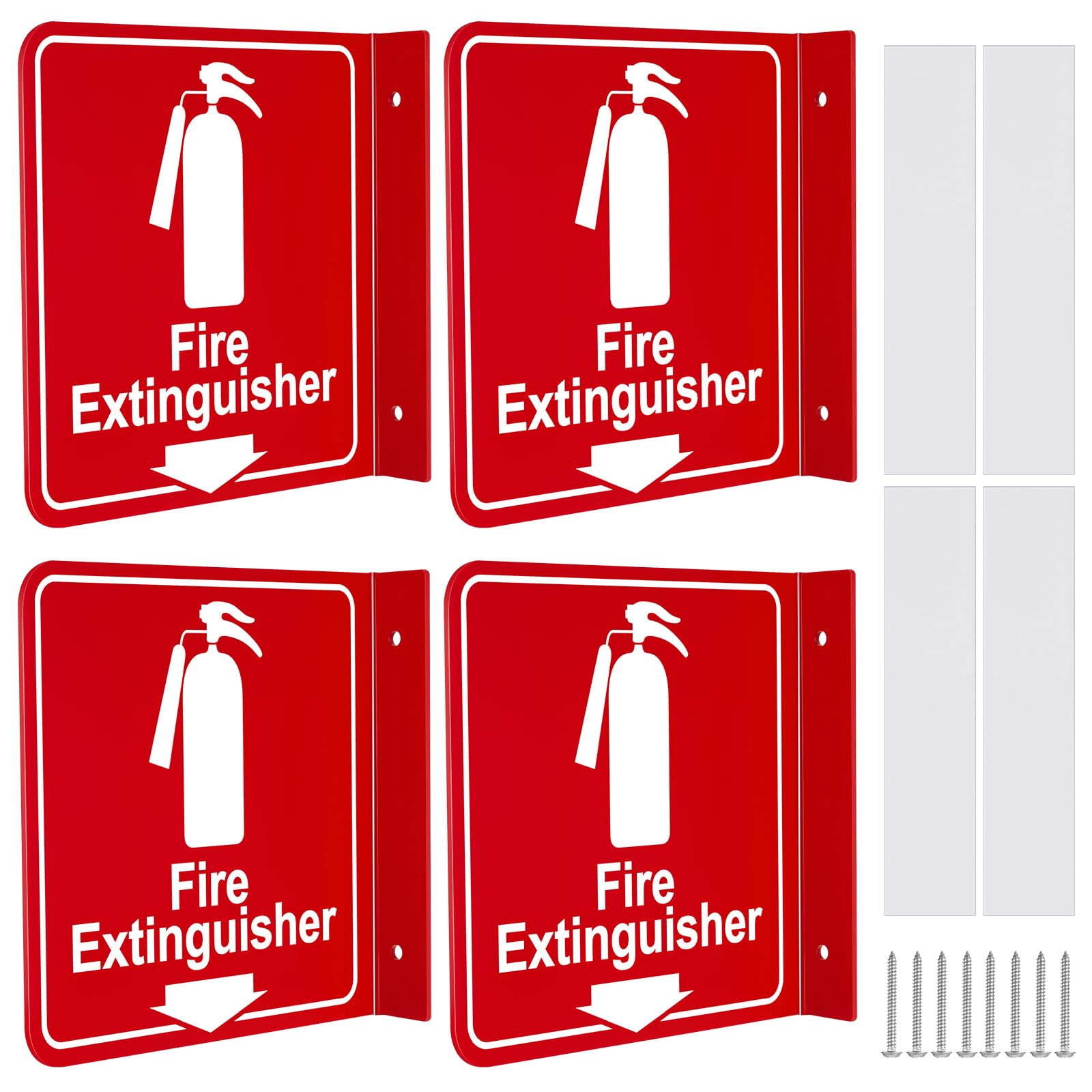 Photo 1 of Barydat 4 Pcs Fire Extinguisher Signs 6.3" x 6.3" Fire Extinguisher with Pre Drilled Mounting Hole and Down Arrow Industrial Warning Signs Include Screws and Adhesive Tapes for Home Office Business