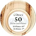 Dtocs Palm Leaf Plates Set (50) Bamboo Plates Disposable like 10 Inch Dinner (25), 7" Dessert (25) | Party Dinnerware set, Charcuterie Boards Sturdy Than Heavy Duty Paper Plate for Weddings