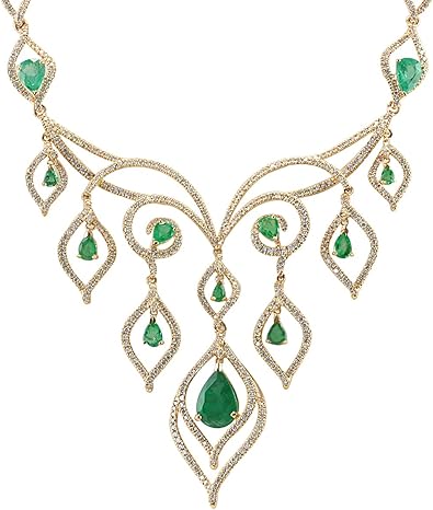 14.8 Carat Natural Green Emerald and Diamond (F-G Color, 702195W-18K