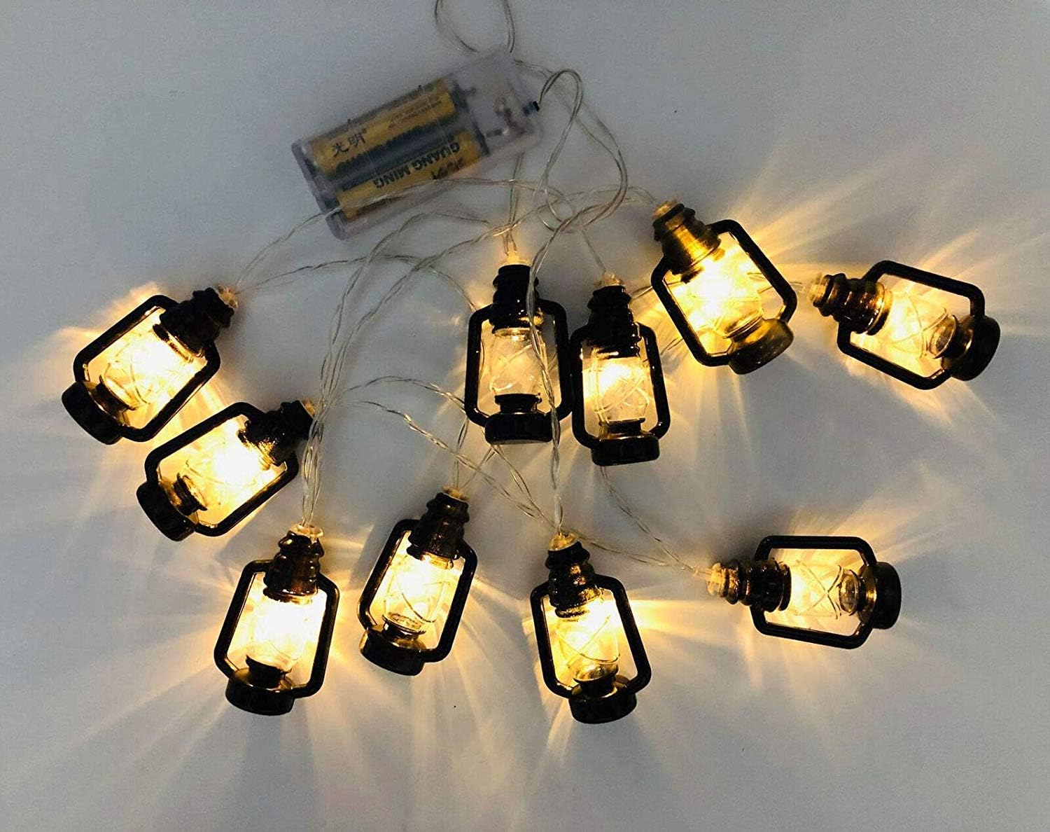 Luiryare 5.4Ft 10 LED String Lights Retro Kerosene Lamp Led Fairy Lights, Battery Operated, Outdoor Indoor Decorative Lights for Ramadan Eid, Halloween, Festival Parties (5.4Ft, Black)