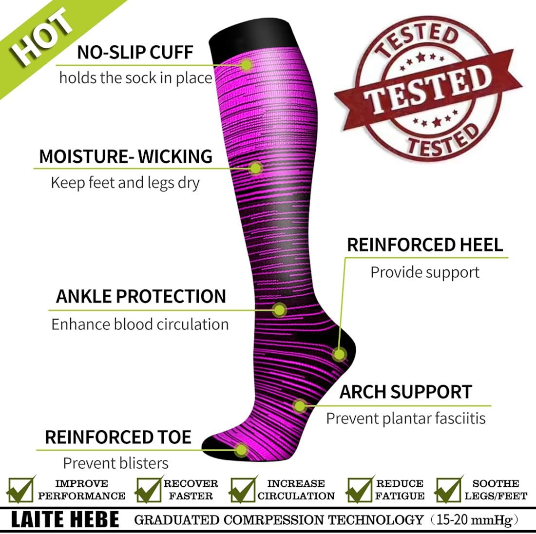Laite Hebe Compression Socks Women & Men - Best for Running, Athletic Sports, Flight Travel at  Women’s Clothing store