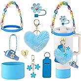 RNFVJH 9pcs Accessories Set for Stanley Cup, Including Bottle Handle Strap, Straw Covers, Boot, Keychains, Lip Balm Sleeve and Mini Handle Charm, Fits 20/30/40 oz Stanley Tumblers (blue)