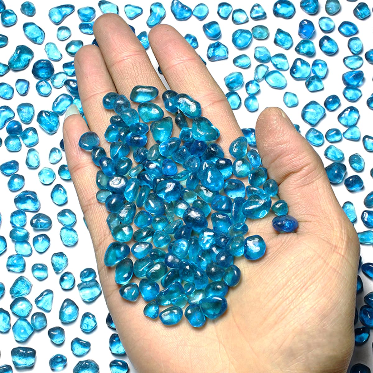 Photo 1 of 1 Lb (460 g) Lake-Blue Sea Glass Stones Irregular Rainbow Glass Pebble Decorative Rock Quartz Tumbled Gemstone Chips for Aquarium Decoration/Vase Filler/Jewelry Making/Handwork Craft/Gems Display