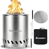9.7 x 7.1 Inch Tabletop Fire Pit by AmazStove, Low Smoke Camping Stove for Outdoor Safe Burning Firepits, Fueled Pellets or Wood, Travel Bag Included (Silver, 9.7 x 7.1 INCH)