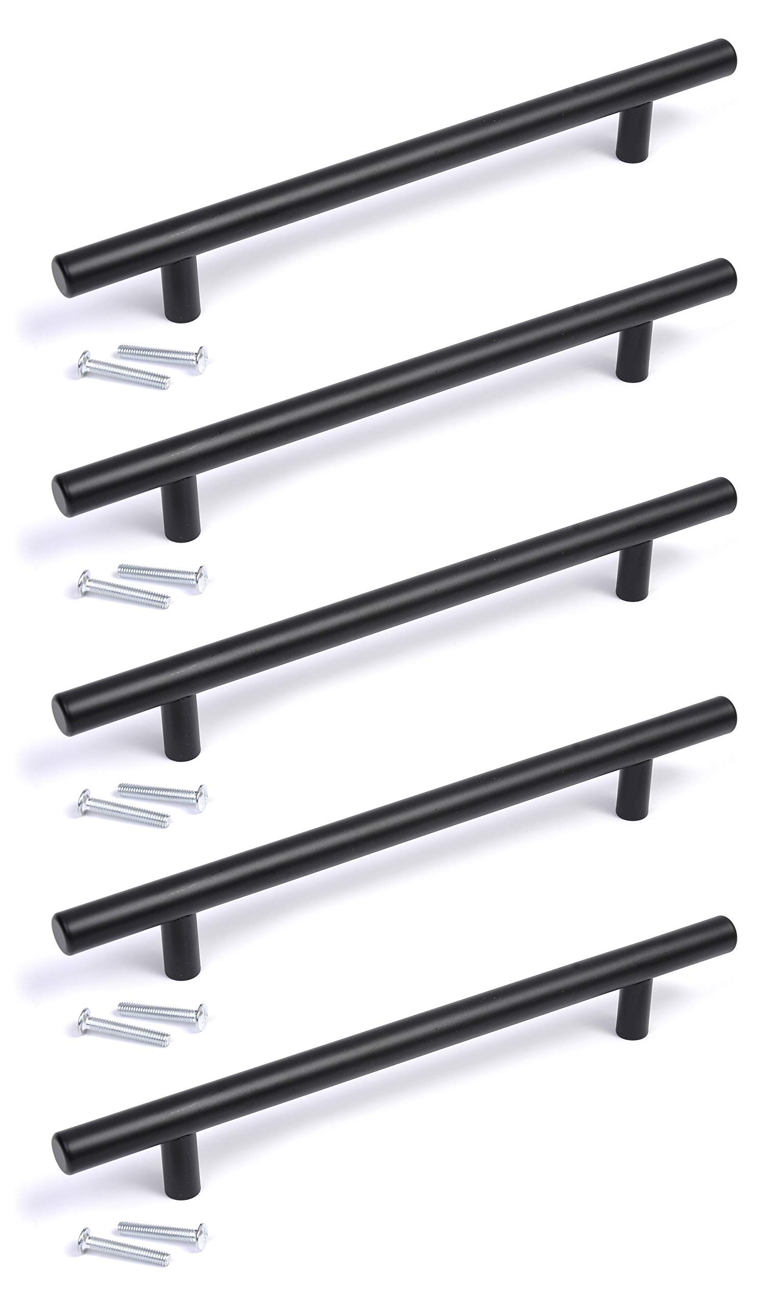 BSM Marketing T bar Handle knob Black Finish Kitchen Bedroom Bathroom (5, 160mm Hole Centres)