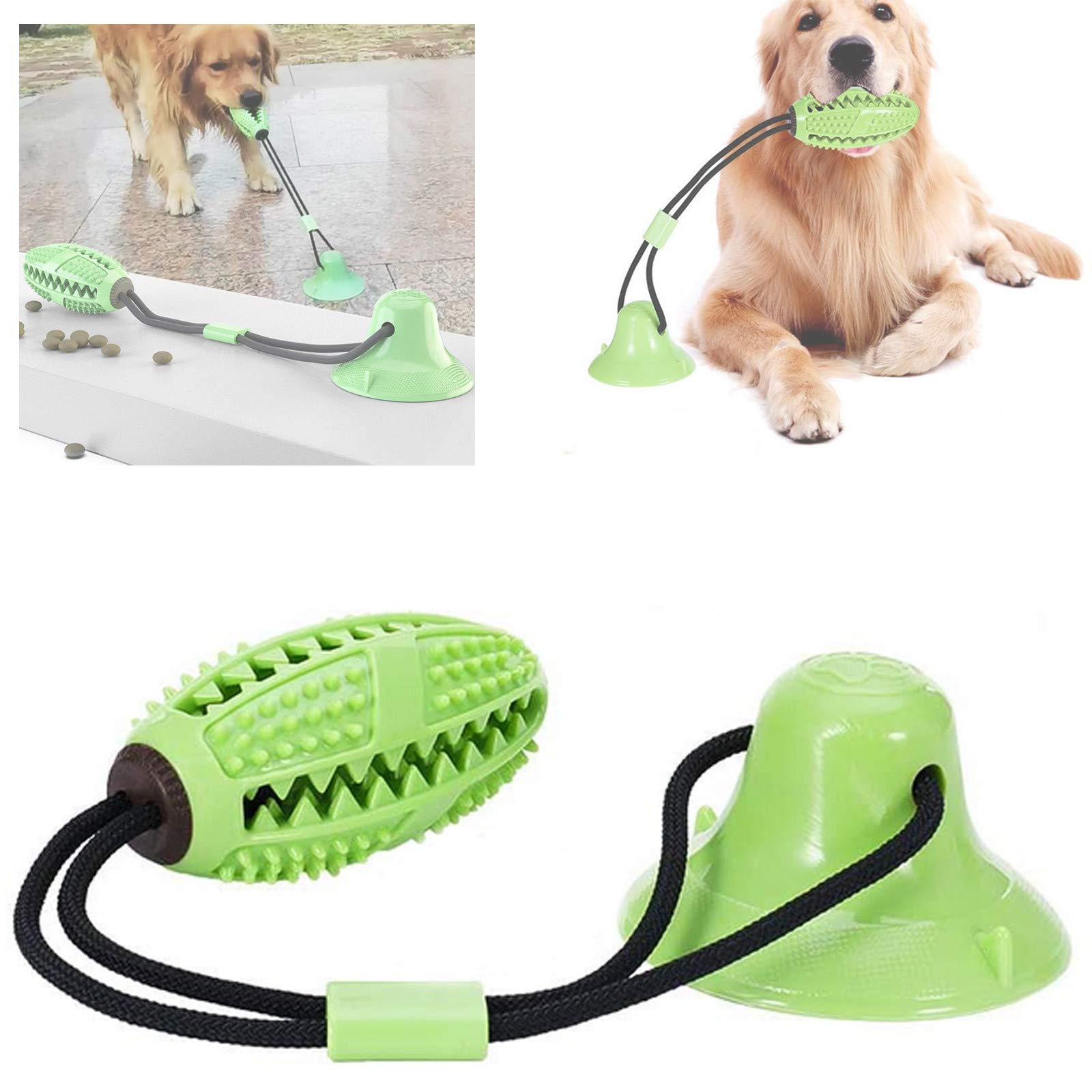Vandove Suction Cup Dog Toy,Multifunctional Pet Molar Bite Toy,Pet Molar Chew Toy Dog Tug Rope Ball Toy,Interactive Puppy Molar Training Rope, for Tug of War Teeth Cleaning and Chewing (#1 Green)