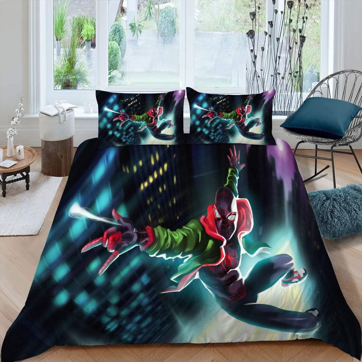 Amazon Com Bedding Set 3 Piece Set Spiderman Spider Verse Kids Bedding Ultra Soft And Breathable Comforter Cover Twin 68x88 Inches Miles Morales Home Kitchen