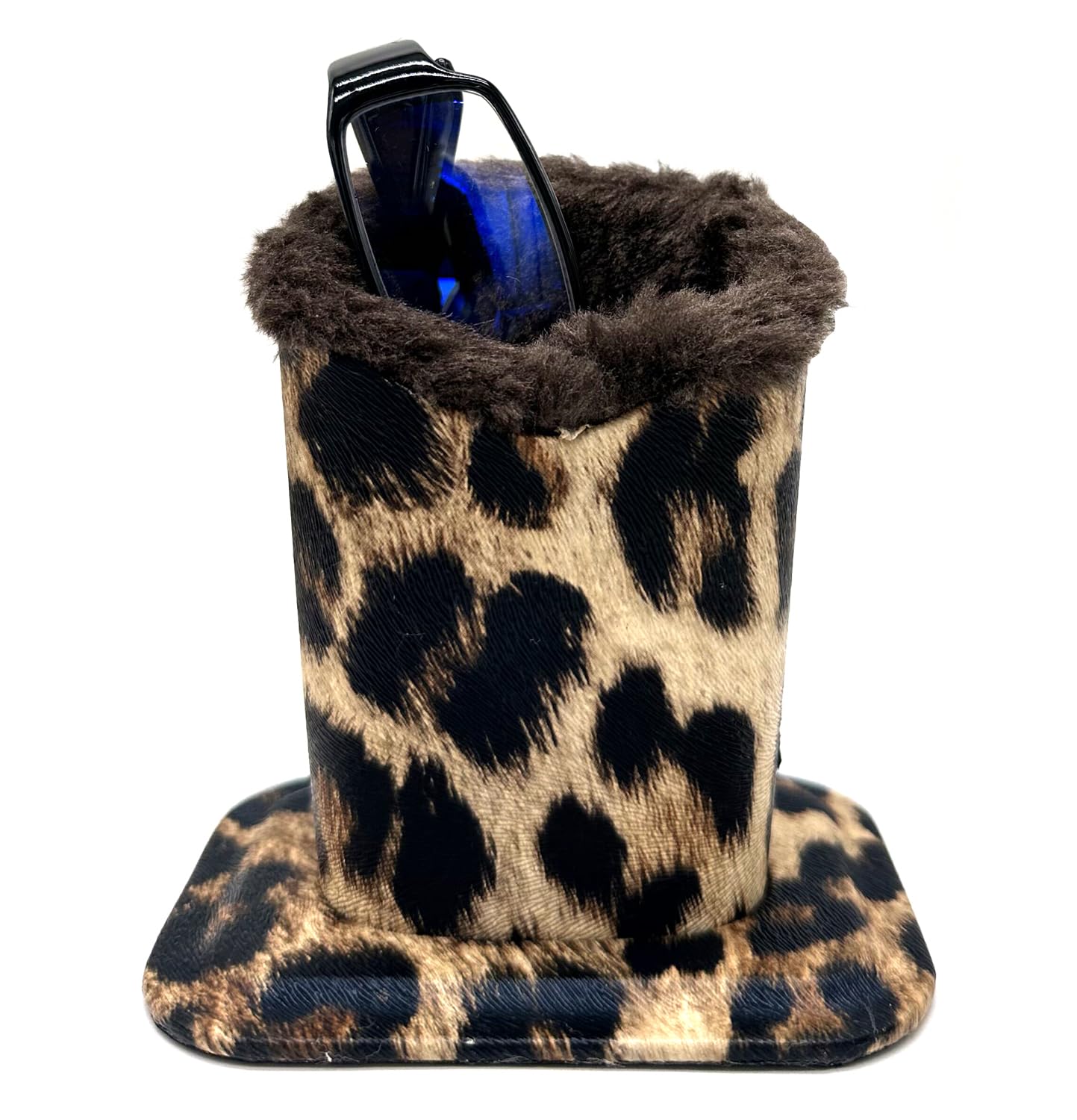 KOSTOO Eyeglasses Holder, Protective Leopard Sunglasses Household Holder Pencil Stand Case for Home Office and School (Leopard Yellow)