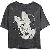 Disney Womens Disney Characters Minnie Wink Women's Mineral Wash Short Sleeve Crop Tee