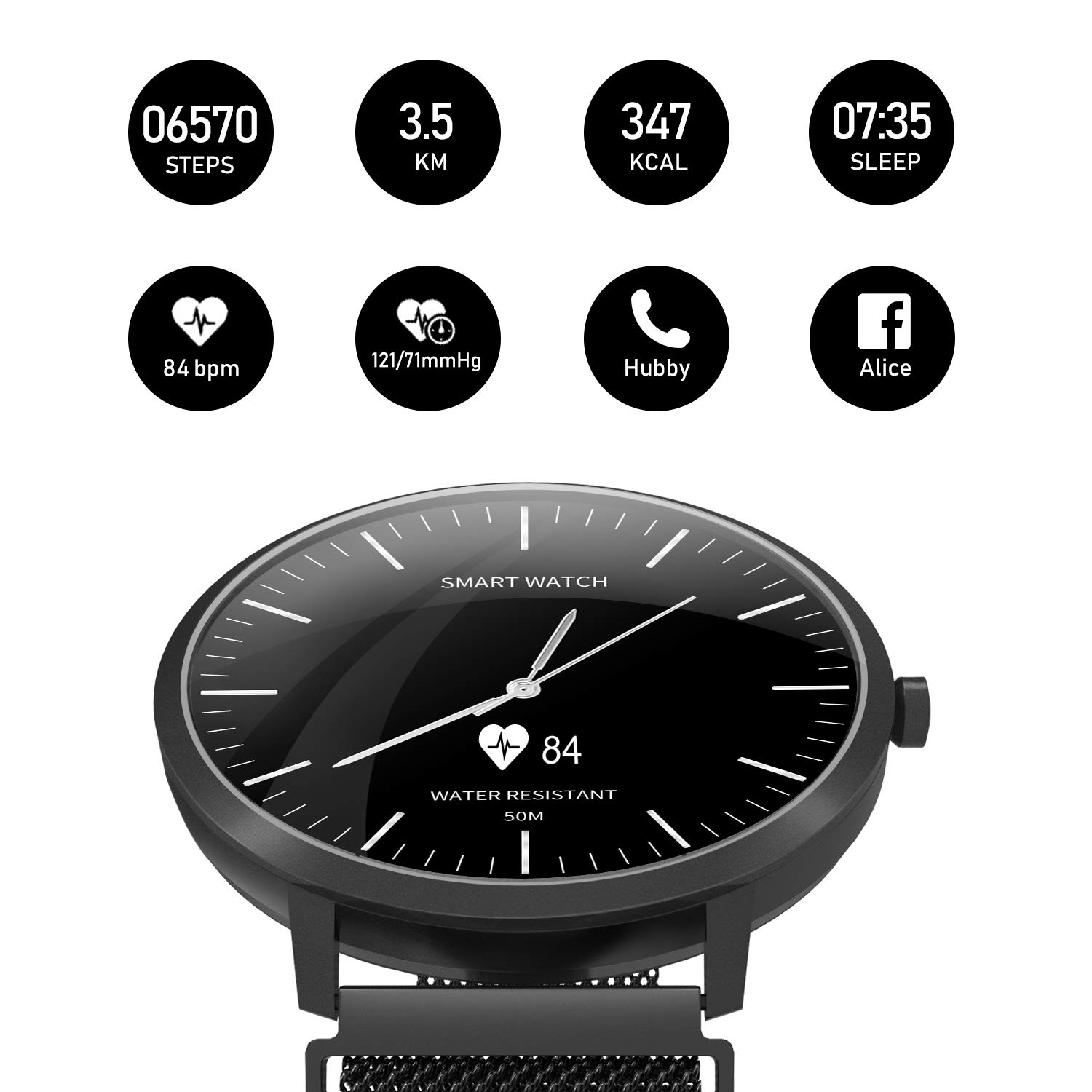 BingoFit Surf Smartwatch Sport Smartwatch Touchscreen Fitness Tracker Quartz Analog Wristwatch for Men Women 50M Water-Resistant Activity Tracker Health Monitor Watch for Android&iPhone