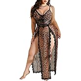 Alrovetoney Plus Size Lingerie For Women Babydoll Sexy Mesh Maxi Nightdress Exotic Sleepwear Side Slits