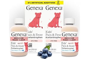 Genexa Children's Clean Acetaminophen | Pediatrician Preferred Ingredients | Pain & Fever Reducer for Kids | Dye Free, 0% Artificial Additives | Ages 2-11, Delicious Organic Blueberry Liquid, 4 fl oz