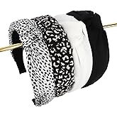 AMCAMI Knotted Headbands for Women,4Pcs Leopard & Solid Color Wide Fashion Hairband,Top Knot Decorative Hair Accessories for Daily Wear Gifts