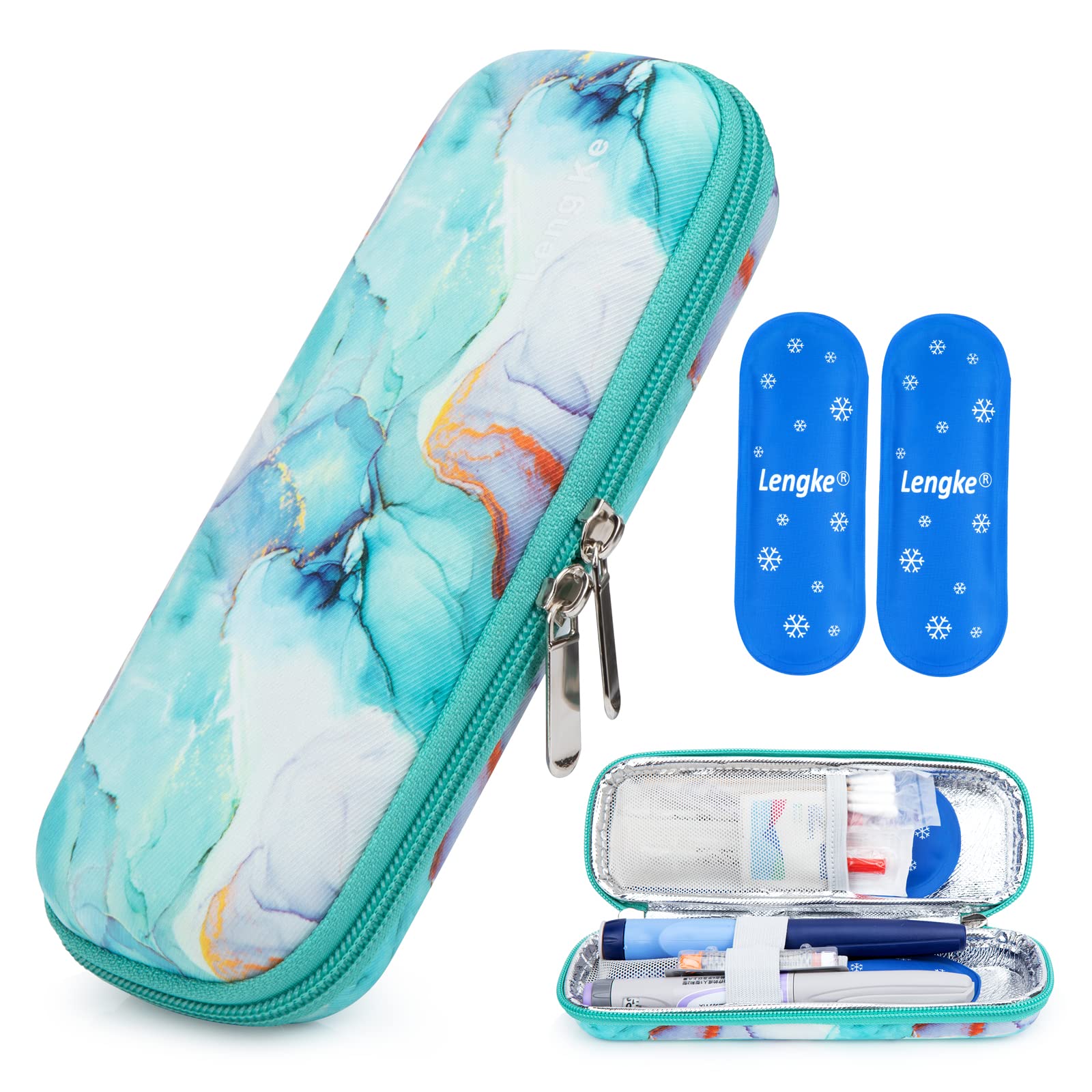 YOUSHARES Insulin Cooler Case with 2PCS Nylon Ice Packs - Insulin Travel Case Medicine Cool Bag Insulin Pen Case for Diabetic Supplies (Marble Green)