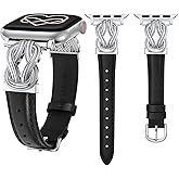 Wearlizer Leather Band Compatible with Apple Watch Bands for Women 40/38/41/44/42/45/46/49mm Fancy Dressy Slim Bracelet with Design Interlock Buckle for iWatch Series 11 10 9 8 7 6 5 4 Ultra/SE 3 2 1