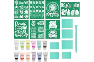 DGAGA 26PCS Silk Screen Stencils and Chalk Paste,Summer Self Adhesive Silk Screen Stencils Reusable,Sea Ocean Mesh Stencil for Chalk Paint Screen Printing Stencils for Painting on Wood,Wall,Fabric