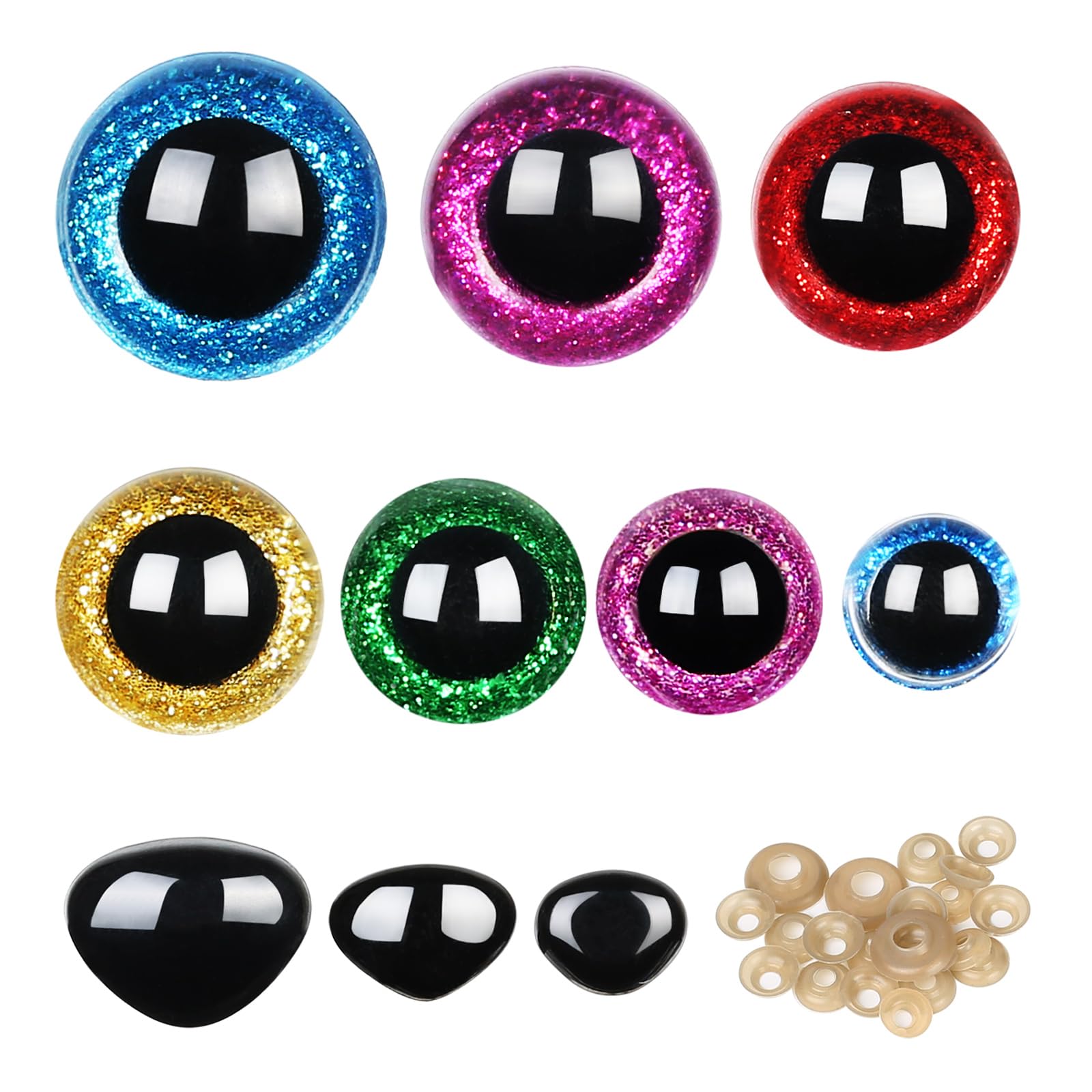 CoKeeSun 169 Pcs Safety Eyes for Crochet Toys Set 6mm-12mm, Plastic Crochet Eyes and Noses for Amigurumi Colorful Glitter Toy with Washers for Teddy Bear Making DIY Dolls Crafts