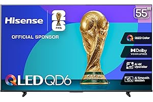 Hisense 55" Class QD6 Series (55QD6QF, 2025 Model) QLED 4K UHD Smart Fire TV, Voice Remote with Alexa, Dolby Vision, Dolby Atmos, Motion Rate 120, HDR 10+, Game Mode Plus, MEMC, VRR, ALLM