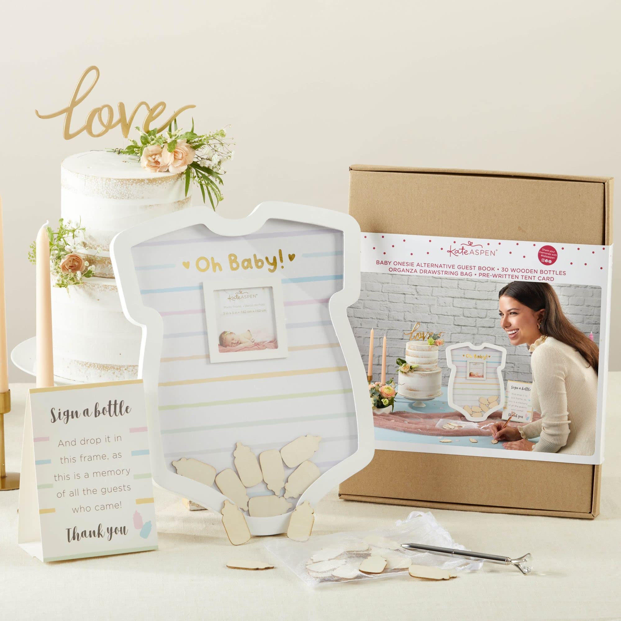 Kate Aspen Onesie Shaped Baby Shower Guest Book Shadow Box & Nursery Decoration Sonogram Picture Frame Alternative Guestbook (22130NA)