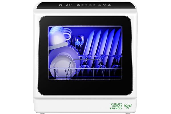 EUHOMY Countertop Dishwasher Portable, 6 Programs with 40 dB, No Hookup | 6 Programs (Normal, ECO, Quick, Baby Care/Strong, Fruit, Dry), Dual Spray Arms, 360° Coverage, for 30+ Items, 73h Ventilation