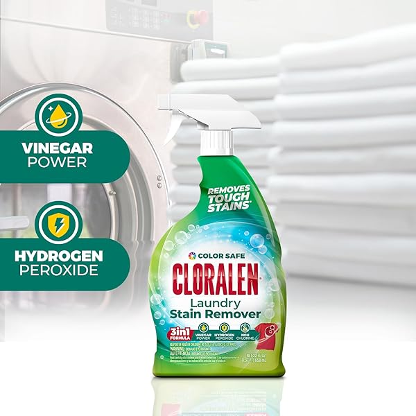 CLORALEN COLOR SAFE LAUNDRY STAIN REMOVER SPRAY – 22 FL OZ – NON-CHLORINE, VINEGAR & HYDROGEN PEROXIDE FORMULA – SPOT TREATMENT FOR COLOR & WHITE FABRICS