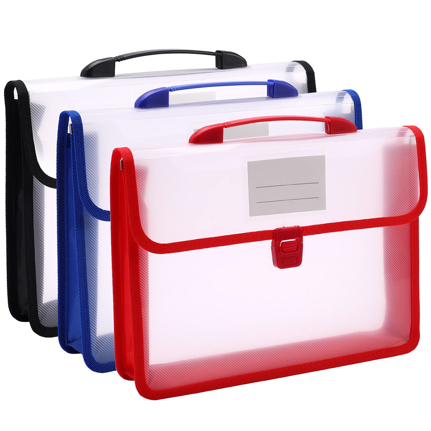 3 Pcs A4 Popper Wallet Plastic Folder Poly Pockets Envelope, Expanding File Folders with Button & Portable Handle, Waterproof Document Organiser Business Card,Premium File Pouch for School Office Home